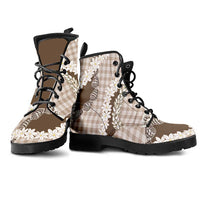 Brown Hawaii Tiare and Shell Lei Leather Boots Hawaiian Palaka Luxury Vibes - Polynesian Pride