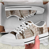 Brown Hawaii Tiare and Shell Lei Low Top Shoes Hawaiian Palaka Luxury Vibes - Polynesian Pride
