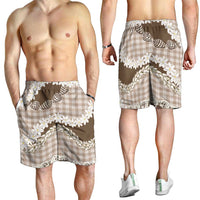 Brown Hawaii Tiare and Shell Lei Shorts for Men Hawaiian Palaka Luxury Vibes LT14 - Polynesian Pride