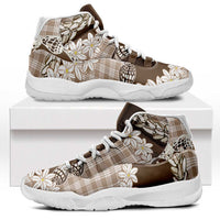 Brown Hawaii Tiare and Shell Lei Sneakers J11 Hawaiian Palaka Luxury Vibes - Polynesian Pride