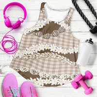 Brown Hawaii Tiare and Shell Lei Women Racerback Tank Hawaiian Palaka Luxury Vibes LT14 Brown - Polynesian Pride