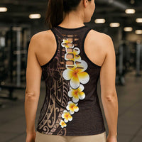 Brown Polynesia Hollow Tank Top Plumeria Tropical Leaves Galaxy Polynesian Art LT14 - Polynesian Pride