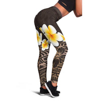 Brown Polynesia Leggings Plumeria Tropical Leaves With Galaxy Polynesian Art - Polynesian Pride
