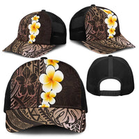 Brown Polynesia Mesh Trucker Cap Plumeria Tropical Leaves With Galaxy Polynesian Art - Polynesian Pride