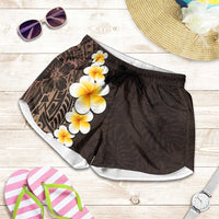 Brown Polynesia Shorts for Women Plumeria Tropical Leaves With Galaxy Polynesian Art LT14 Brown - Polynesian Pride