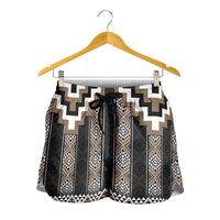 Brown Taniko Aotearoa Shorts for Women Niho Taniwha Mix Poutama LT14 - Polynesian Pride