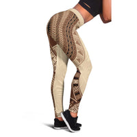Bula Fiji Day 55th Anniversary Masi Tapa Leggings Emerald Jubilee - Beige - Polynesian Pride