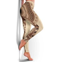Bula Fiji Day 55th Anniversary Masi Tapa Leggings Emerald Jubilee - Beige - Polynesian Pride