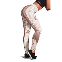 Bula Fiji Leggings Brown Plumeria Masi Tapa Pattern - Polynesian Pride