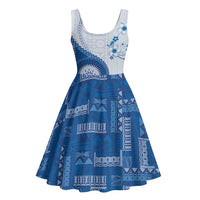 Bula Fiji Midi Dress Blue Plumeria Masi Tapa Pattern - Polynesian Pride