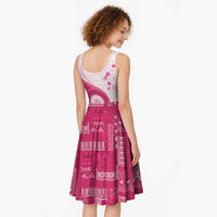 Bula Fiji Midi Dress Pink Plumeria Masi Tapa Pattern - Polynesian Pride