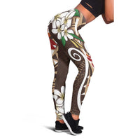 Bula Fiji Tagimaucia Mix Plumeria Masi Tapa Leggings Brown