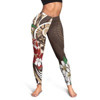 Bula Fiji Tagimaucia Mix Plumeria Masi Tapa Leggings Brown