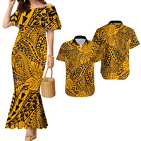 Hawaii Couples Matching Mermaid Dress and Hawaiian Shirt - Gold Polynesian Tribal Art LT14 Gold - Polynesian Pride
