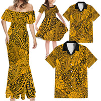 Gold Hawaii Family Matching Mermaid Dress and Hawaiian Shirt - Tribal Art LT14 Daughter's Dress - Polynesian Pride