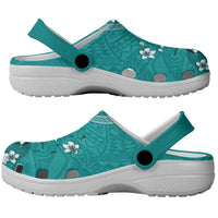 Cook Islands Clogs Shoes Teal Hibiscus And Stars LT05 - Polynesian Pride