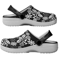 Cook Islands Tivaevae Quilt Clogs Shoes Black Marble LT05 - Polynesian Pride