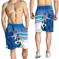 Cook Islands Va'a Race Shorts for Men Te Tatau Tattoos Sporty Style Light Blue Color LT03 - Polynesian Pride