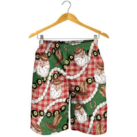Cowboy Hawaii Mele Kalikimaka Shorts for Men Paniolo Kukui Nut Pikake Lei Red Version LT14 - Polynesian Pride