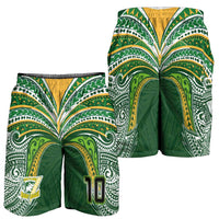 Custom Cook Islands Rugby League Shorts for Men Tatau Tribal Motifs-Dark Green Color - Polynesian Pride