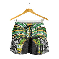 Custom Cook Islands Rugby League Shorts for Women Tatau Tribal Motifs-Black Color - Polynesian Pride