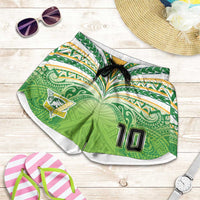 Custom Cook Islands Rugby League Shorts for Women Tatau Tribal Motifs-Light Green Color - Polynesian Pride