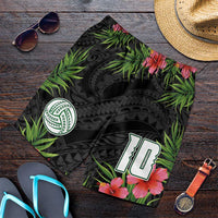 Custom Hawaii Volleyball Shorts for Men Kakau Abstract and Tropical Plants Black Color LT03 Black - Polynesian Pride