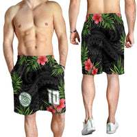 Custom Hawaii Volleyball Shorts for Men Kakau Abstract and Tropical Plants Black Color LT03 - Polynesian Pride