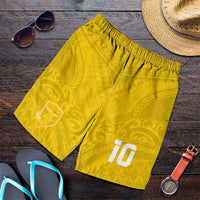 Custom Niue Rugby Shorts for Men Hiapo Tribal Motifs Sporty Style LT03 Yellow - Polynesian Pride