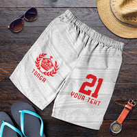 Custom Pacific Rugby Spirit Shorts for Men Tonga Ngatu Pride White Edition LT9 White - Polynesian Pride