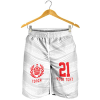 Custom Pacific Rugby Spirit Shorts for Men Tonga Ngatu Pride White Edition LT9 - Polynesian Pride