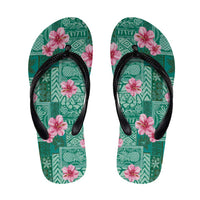 Cyan Hawaii Hibiscus Tropical Flowers Motifs Flip Flops - Polynesian Pride