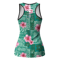 Cyan Hawaii Hibiscus Tropical Flowers Motifs Hollow Tank Top LT14 - Polynesian Pride