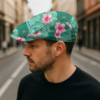 Cyan Hawaii Hibiscus Tropical Flowers Motifs Jeff Hat - Polynesian Pride