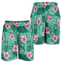 Cyan Hawaii Hibiscus With Tropical Flowers Motifs Shorts for Men LT14 - Polynesian Pride