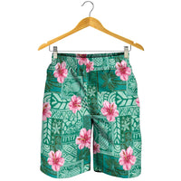 Cyan Hawaii Hibiscus With Tropical Flowers Motifs Shorts for Men LT14 - Polynesian Pride