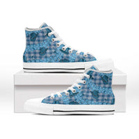 Cyan Palaka Hawaii Cowboy High Top Shoes Puakenikeni Lei Paniolo Papale Seamless Vibes - Polynesian Pride
