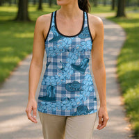 Cyan Palaka Hawaii Cowboy Hollow Tank Top Puakenikeni Lei Paniolo Papale Seamless Vibes - Polynesian Pride