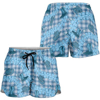 Cyan Palaka Hawaii Cowboy Shorts for Women Puakenikeni Lei Paniolo Papale Seamless Vibes - Polynesian Pride