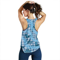 Cyan Palaka Hawaii Cowboy Women Racerback Tank Puakenikeni Lei Paniolo Papale Seamless Vibes - Polynesian Pride