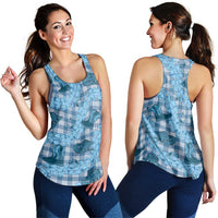 Cyan Palaka Hawaii Cowboy Women Racerback Tank Puakenikeni Lei Paniolo Papale Seamless Vibes - Polynesian Pride