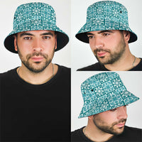 Cyan Palaka Quilt Hawaii Bucket Hat Hawaiian Tropical Monstera Sea Turtle LT14 - Polynesian Pride