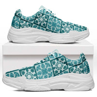 Cyan Palaka Quilt Hawaii Chunky Sneakers Hawaiian Tropical Monstera Sea Turtle LT14 Cyan - Polynesian Pride
