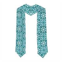 Cyan Palaka Quilt Hawaii Graduation Stole Hawaiian Tropical Monstera Sea Turtle LT14 - Polynesian Pride