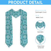 Cyan Palaka Quilt Hawaii Graduation Stole Hawaiian Tropical Monstera Sea Turtle LT14 - Polynesian Pride