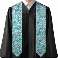 Cyan Palaka Quilt Hawaii Graduation Stole Hawaiian Tropical Monstera Sea Turtle LT14 - Polynesian Pride