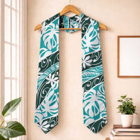 Cyan Tahiti Tiare Monstera Graduation Stole Polynesian Pattern Curve Style LT01 One Size Cyan - Polynesian Pride