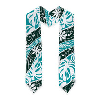 Cyan Tahiti Tiare Monstera Graduation Stole Polynesian Pattern Curve Style LT01 - Polynesian Pride