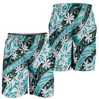 Cyan Tahiti Tiare Monstera Shorts for Men Polynesian Pattern Curve Style LT01 - Polynesian Pride