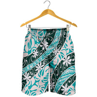 Cyan Tahiti Tiare Monstera Shorts for Men Polynesian Pattern Curve Style - Polynesian Pride